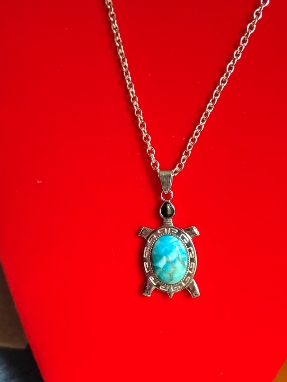 Blue Jasper Turtle Pendant Silver Necklace